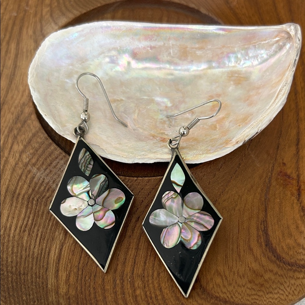 Black and Silver Floral Earrings